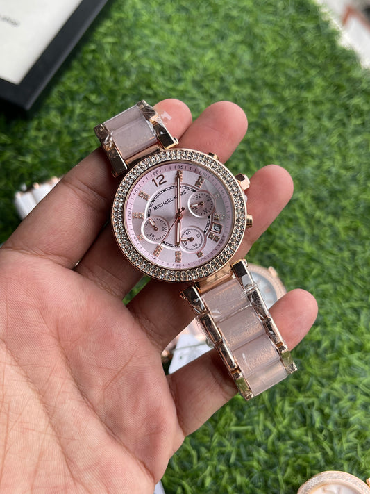 RC X Miichael Kors Chronograph Crystal Bezel – Blush Pink Strap & Pink Dial