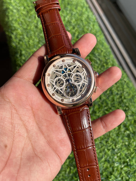 RC Cartiier Skeleton Dial Automatic Brown Leather Men’s Watch