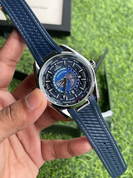 RC X OMEGAA Seamaster World Time Globe Edition – Textured Silicone Strap (BLUE)