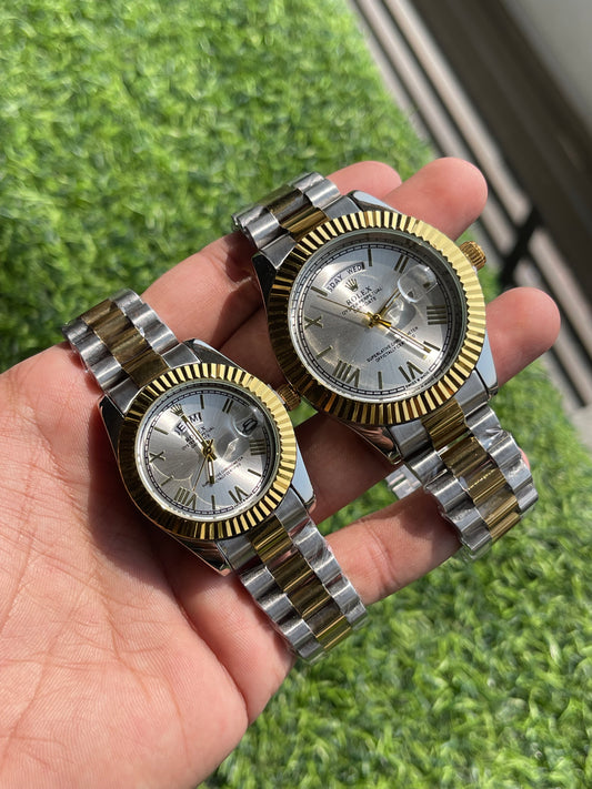 RC Two-Tone RLX Couple Watch Set – Luxury Inspired Edition