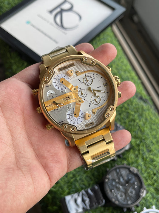 RC Diiesel Mega Chief Dual-Time Chronograph – Gold Stainless Steel Edition