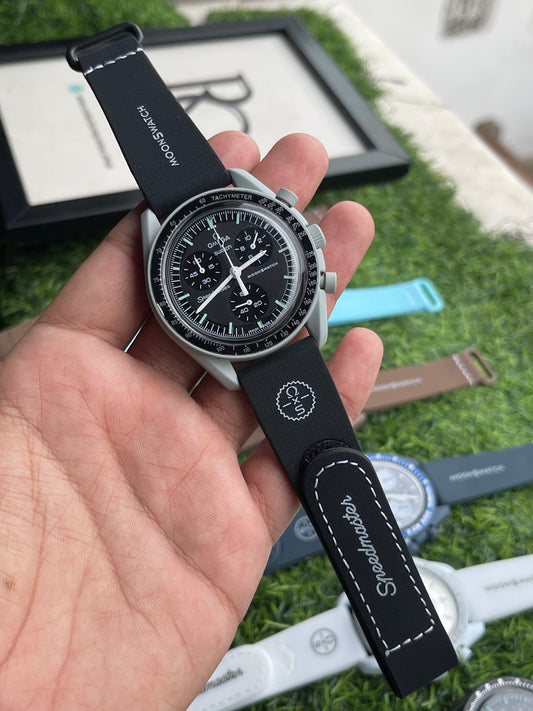 RC X MoonSwatch Speedmaster Lunar Grey Edition Chronograph Watch – Black Dial | Premium Silicone Strap