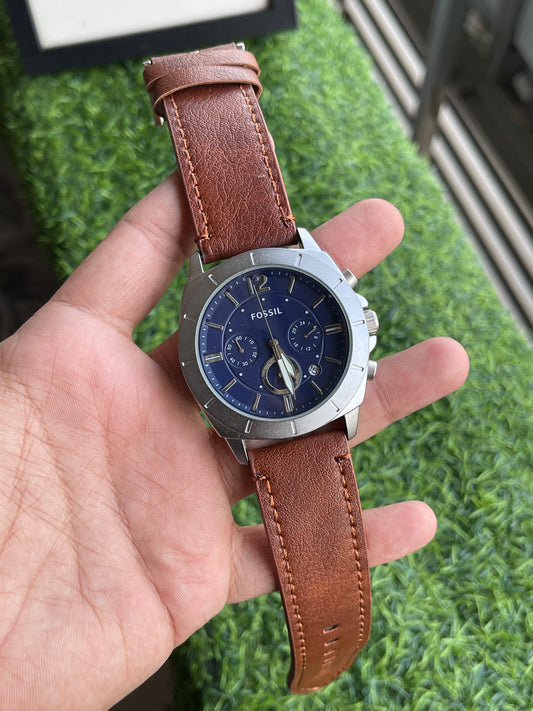 RC Fossiil Multifunction – Blue Dial Leather Edition