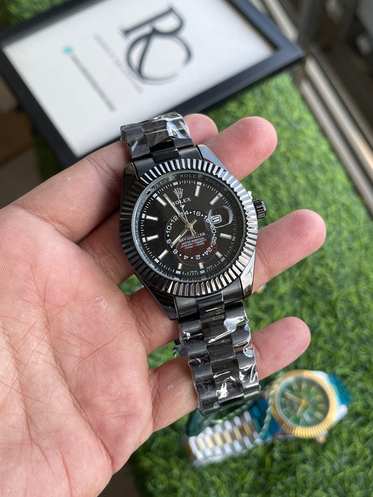 RC RLX Sky-Dweller – Black Dial with Fluted Bezel
