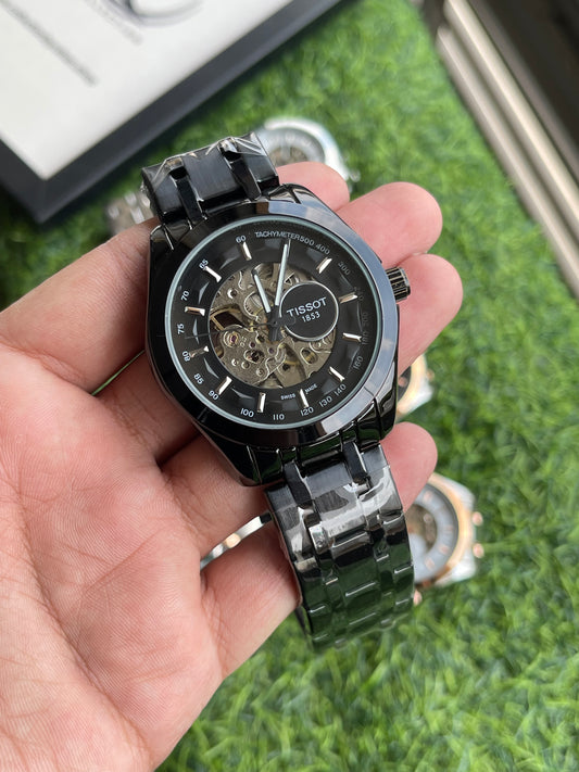 RC Tisst 1853 Automatic Skeleton Dial Tachymeter Premium Watch (Full black)