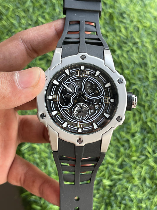 RC RM Luxury Skeleton Sports Watch – Black Silicone Strap