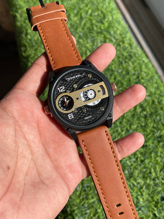 RC Diiesel Analog Multi-Function Brown Leather Men’s Watch