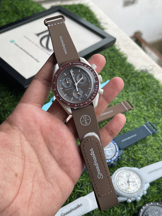 RC X MoonSwatch Speedmaster Mocha Edition Chronograph Watch – Brown Dial | Premium Silicone Strap