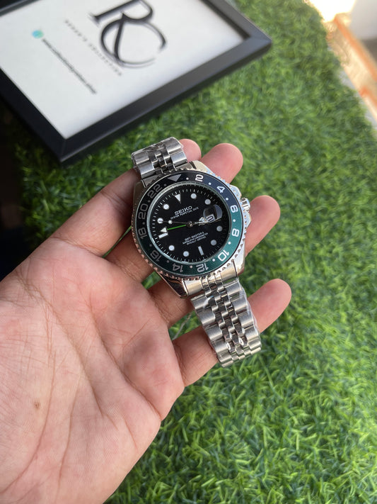 RC X Seiiko GMT-Master II Style Black & Green Dial – Silver Jubilee Bracelet