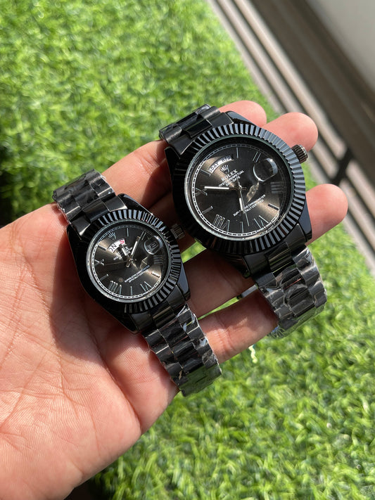 RC Black RLX Couple Watch Set – Luxury Inspired Edition