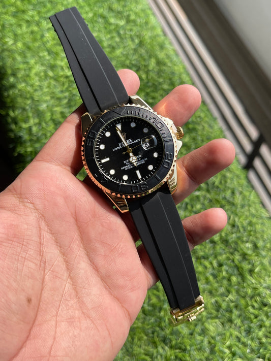 RC RLX Oyster Perpetual Date – Black & Gold Luxury Diver Edition