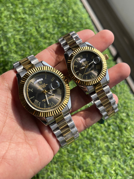 RC Two-Tone RLX Couple Watch Set – Luxury Inspired Edition