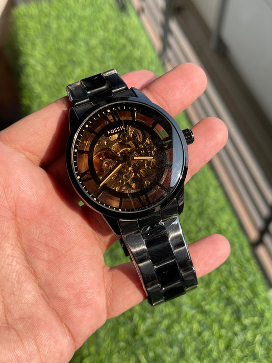 RC Fossiil Townsman Automatic Black Stainless Steel Skeleton Watch