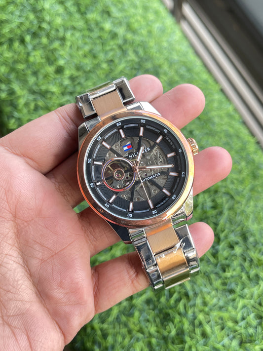 RC Tommy Automatic Skeleton Men’s Watch (Rose Gold & Black)
