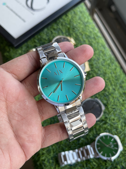 RC Armanii (A|X) Silver Stainless Steel Watch – Turquoise Sunray Dial