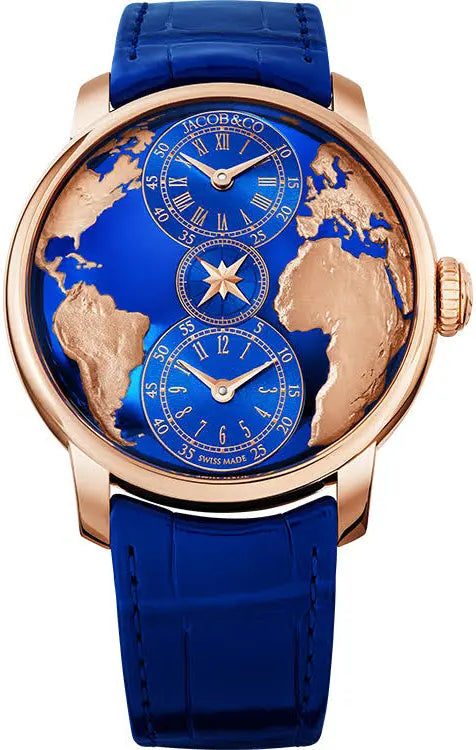 RC X Jaacob & Co. The World Is Yours Dual Time Zone Automatic Men's Watch in 43 mm Rose Gold Case