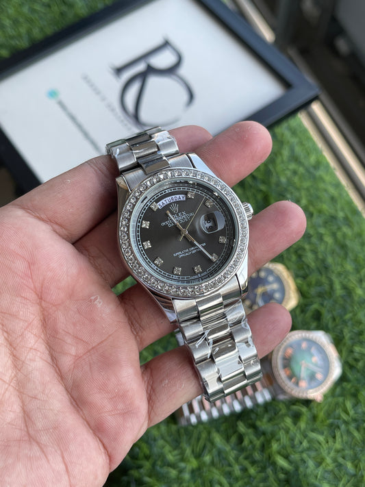 RC RLX Oyster Perpetual Day-Date – Silver Tone Luxury Watch