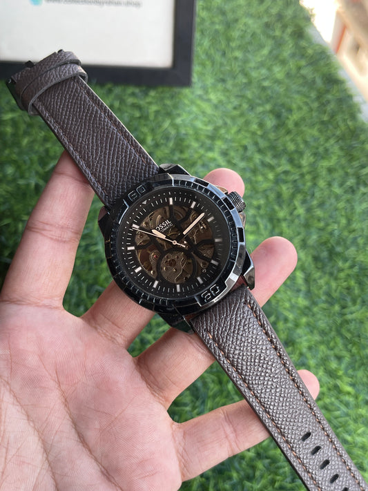 RC Fossiil Automatic Skeleton Watch – Black & Bronze Edition