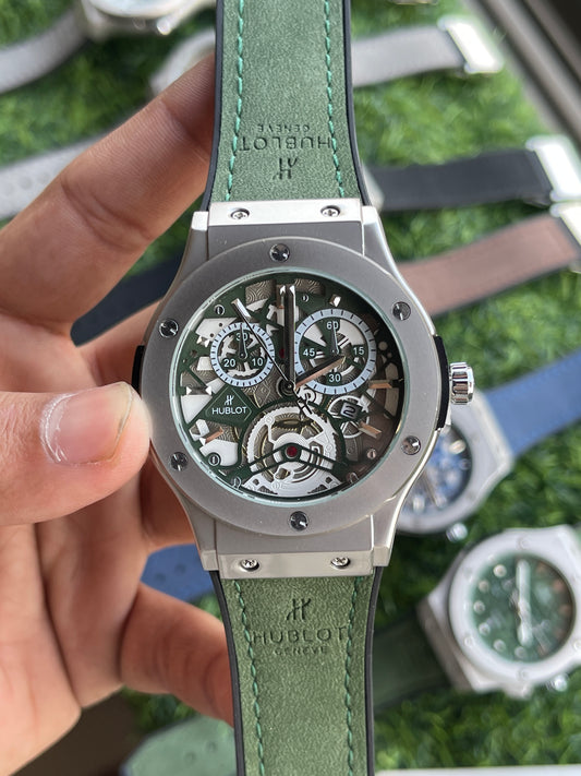 RC Hublt Classic Fusion Silver Skeleton Green Dial (Green Strap)