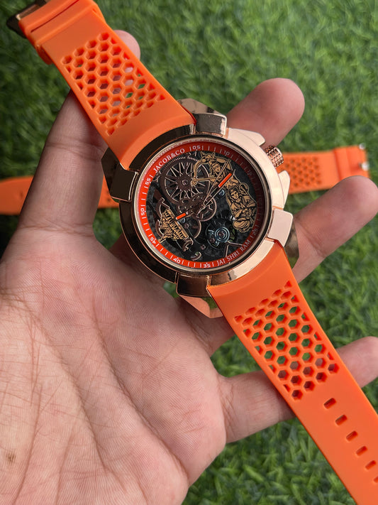 RC X Jaacob & Co. Ram Janm Bhumi Edition – Rose Gold Orange Skeleton