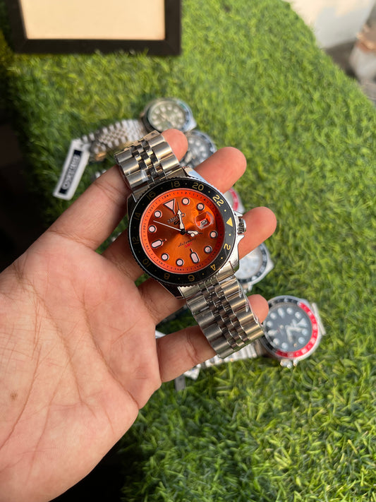 RC X Seiiko 5 GMT Style Quartz Watch with Silver Jubilee Stainless Steel Bracelet