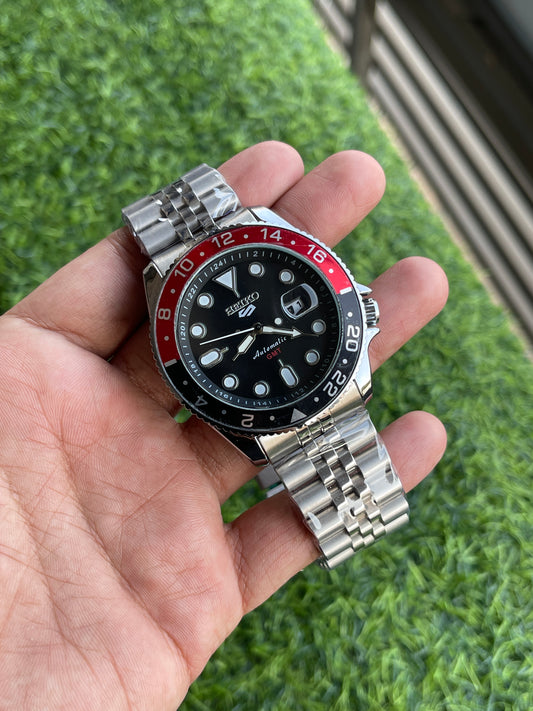RC Seiiko GMT Watch – Stainless Steel (Black & Red Bazel)