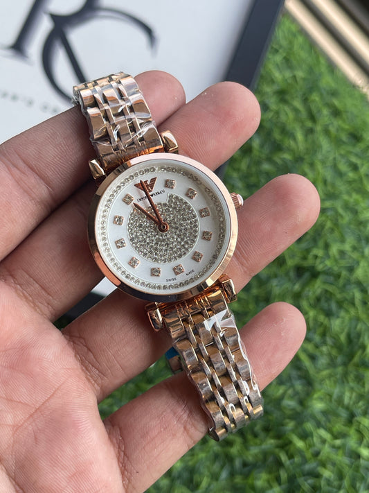 RC Emporiio Armanii–Style Rose Gold Crystal Dial Watch
