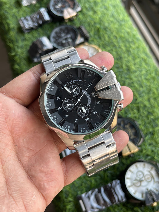 RC Diiesel Chronograph Watch – Silver Strap & Black Dial