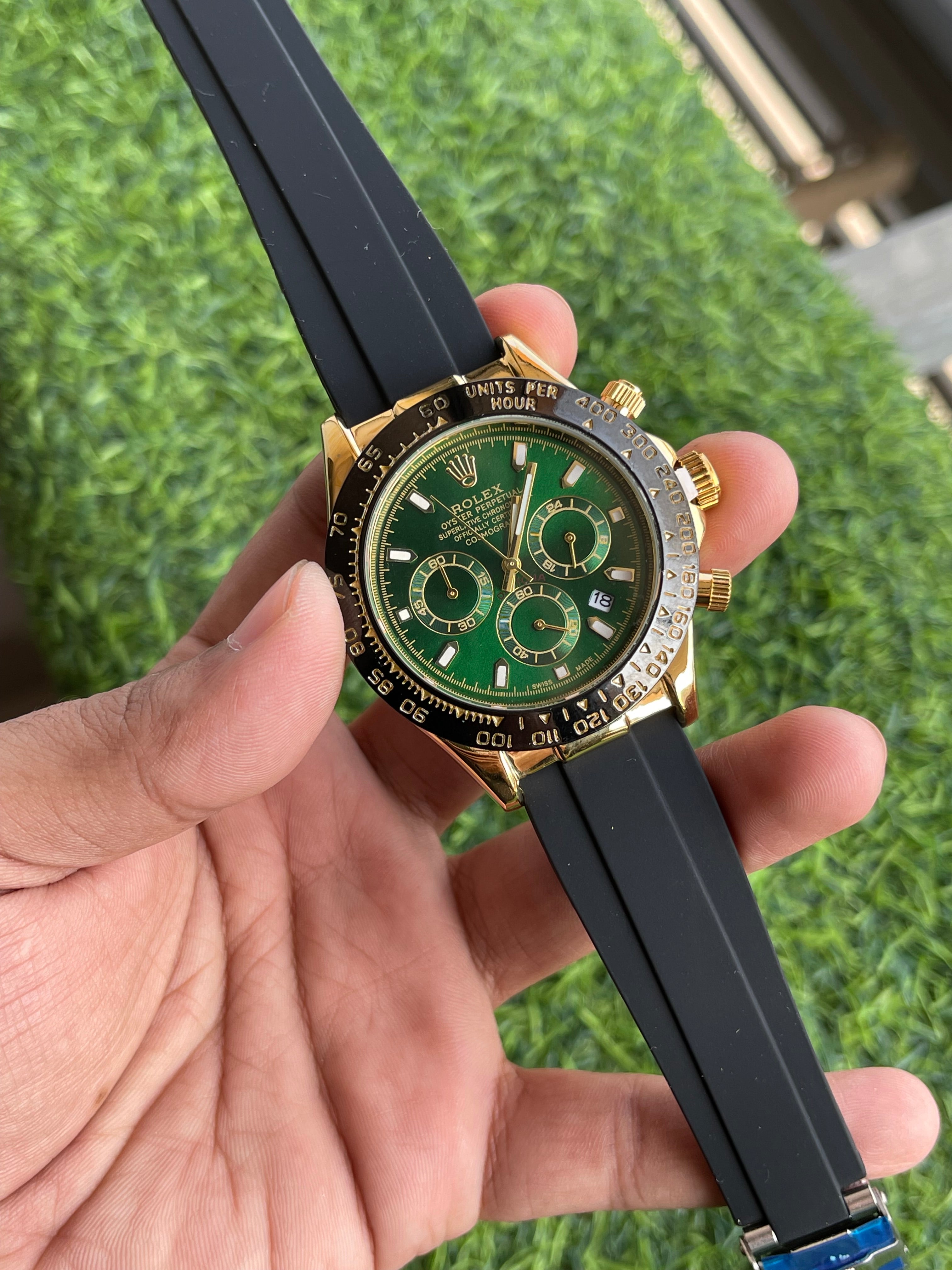 RC RLX Oyster Perpetual Daytona – Green Dial | Gold Case | Rubber