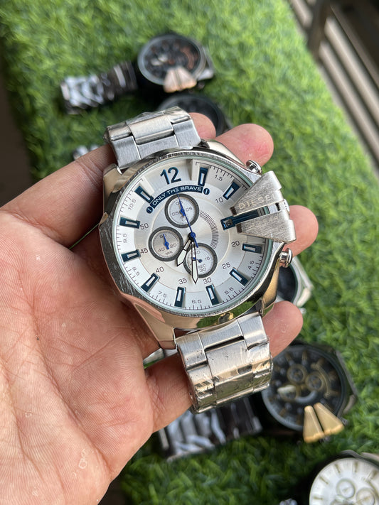 RC Diiesel Chronograph Watch – Silver & White-Blue Edition