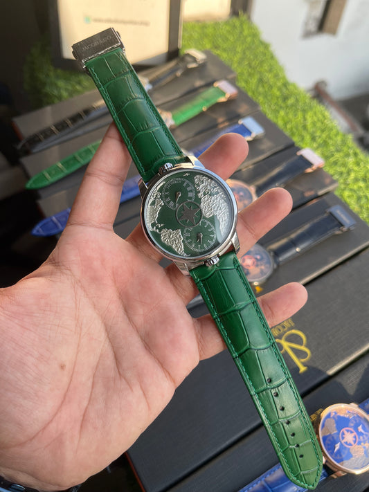 RC X Jaacob & Co. The World Is Yours Dual Time Zone Leather Strap Watch