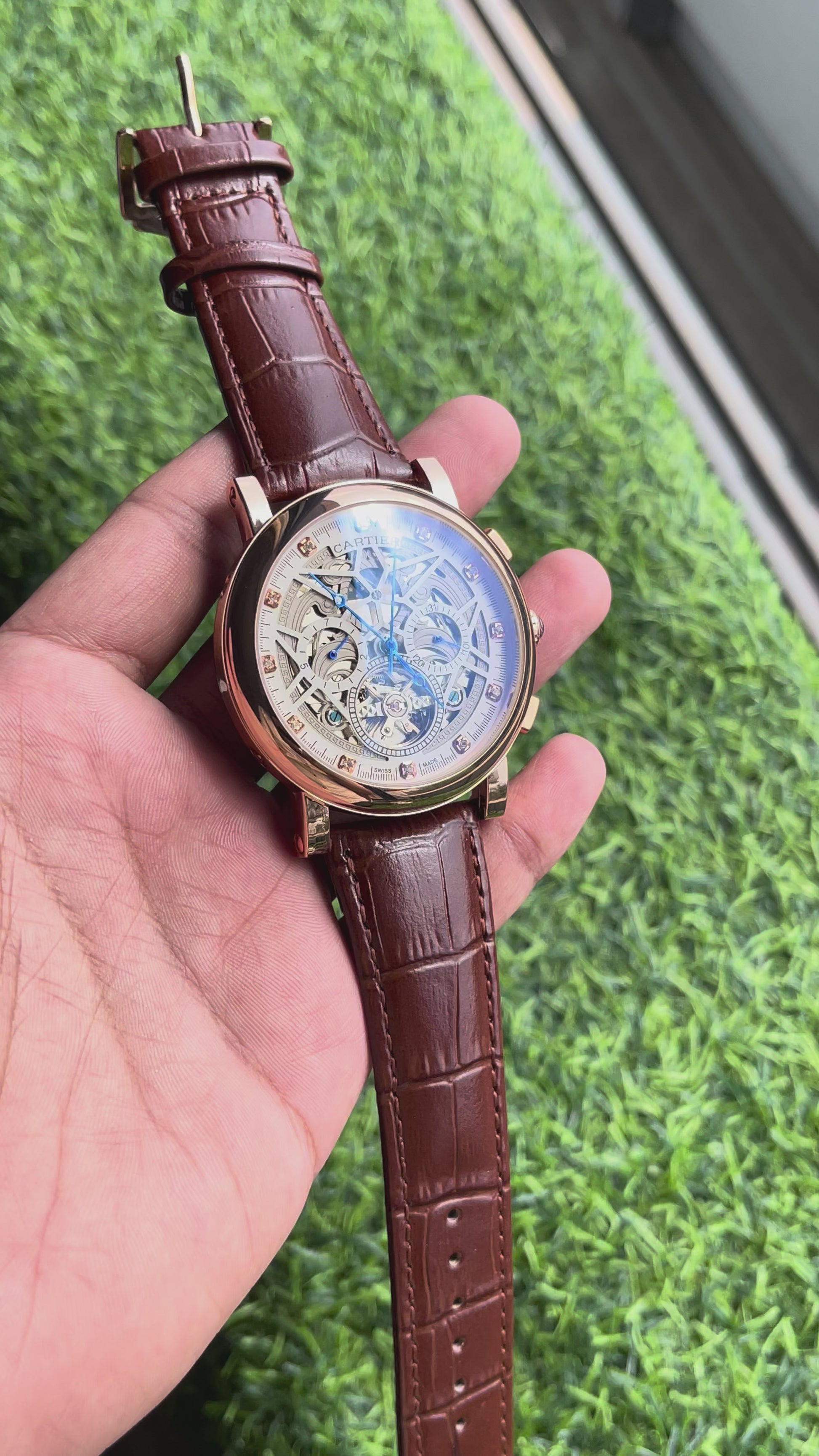 RC Cartiier Skeleton Dial Automatic Brown Leather Men’s Watch