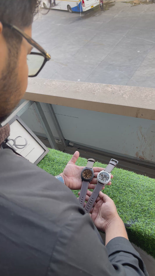 RC Fossiil Skeleton Dial Leather Strap Watch – Silver Edition