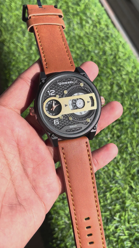 RC Diiesel Analog Multi-Function Black Leather Men’s Watch