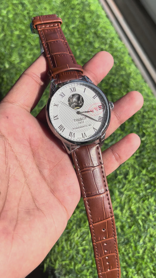 RC Tisst Powermatic 80 Open Heart Automatic Brown Leather Watch