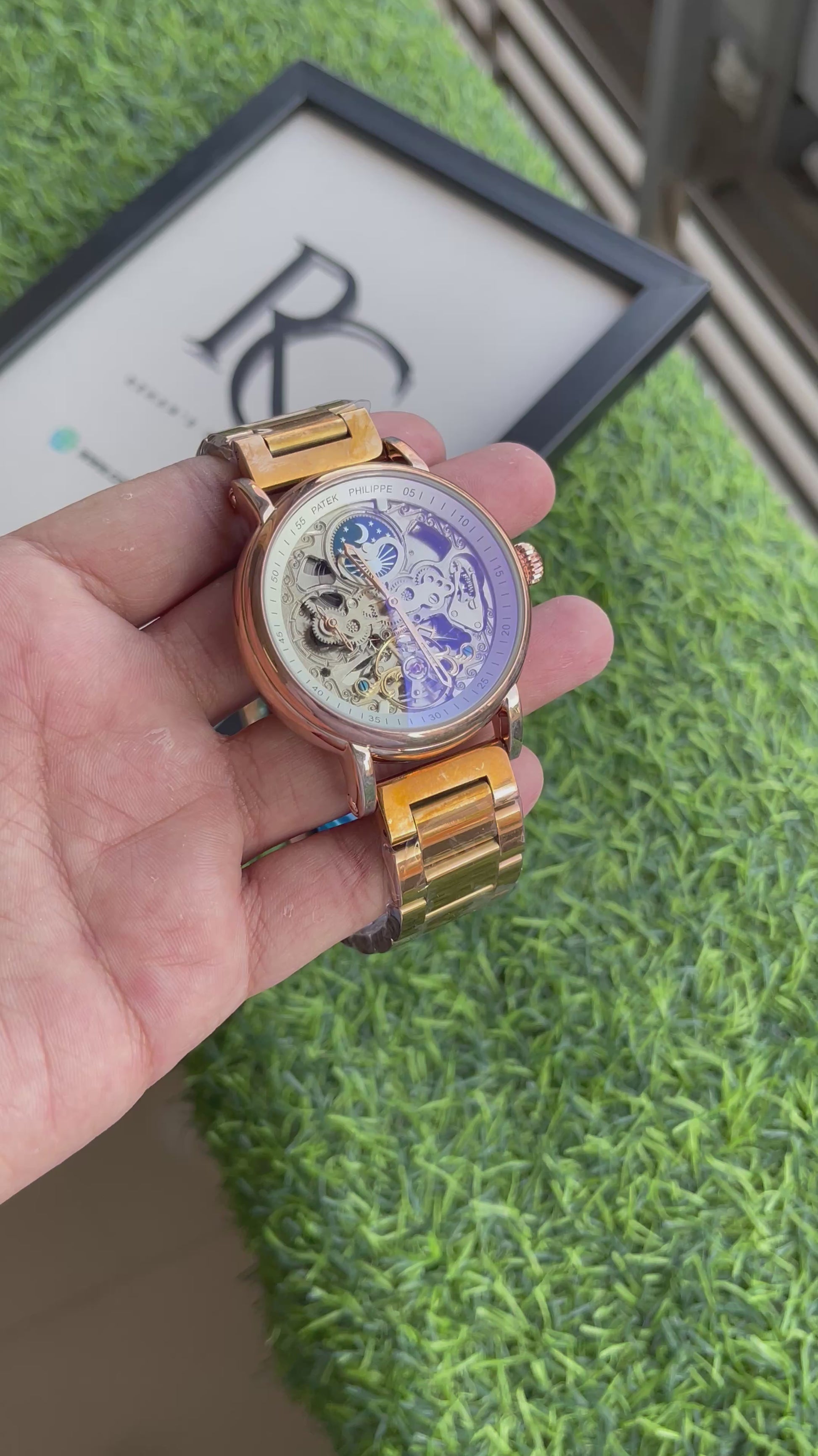 RC Patek Skeleton Automatic Gold Bracelet Watch