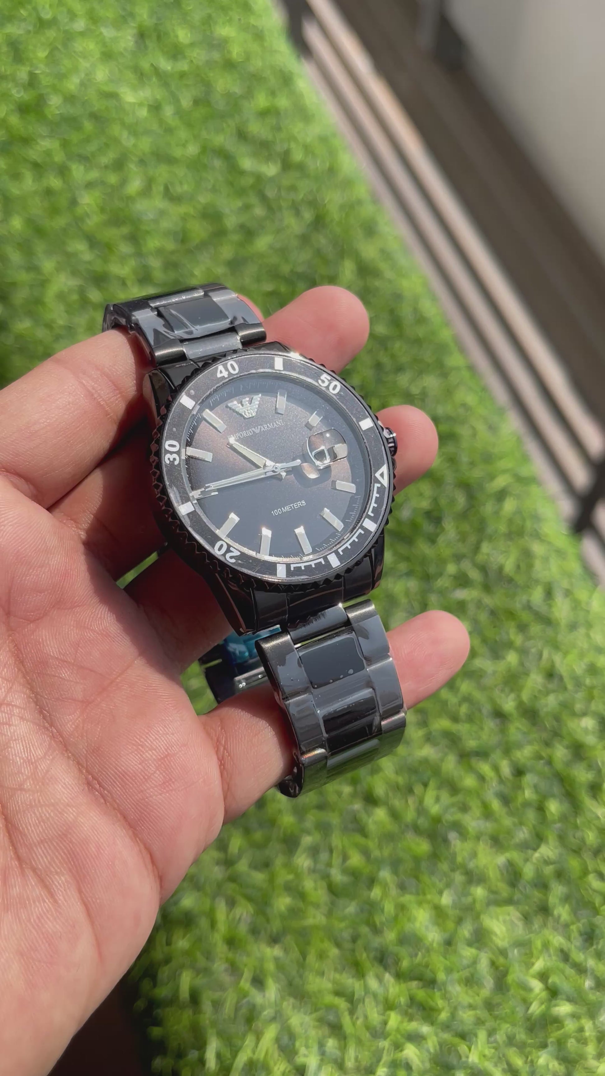 RC Emporiio Armanii Black Diver-Style Analog Watch