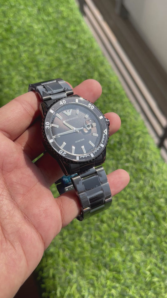 RC Emporiio Armanii Black Diver-Style Analog Watch