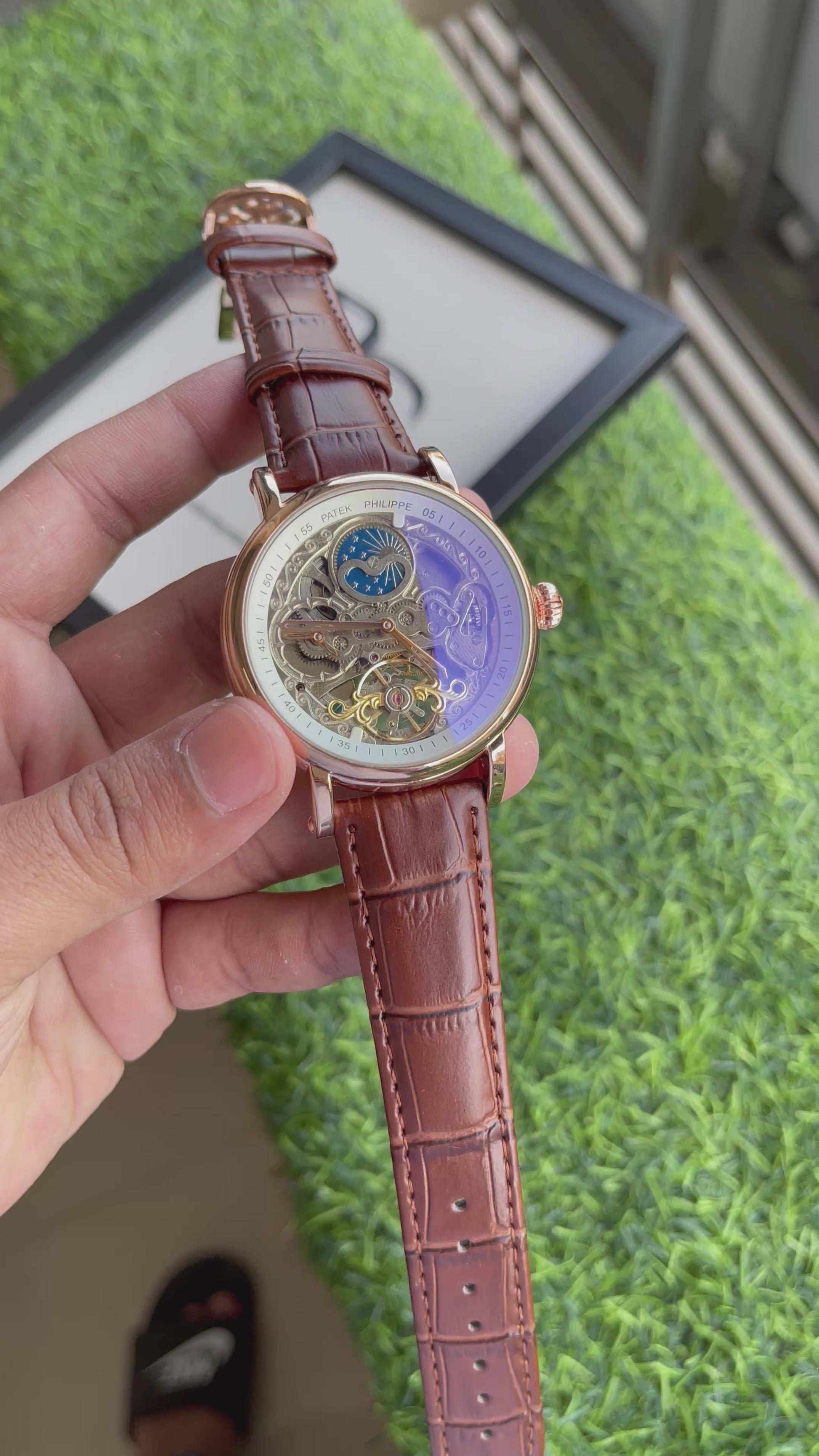 RC Patek Skeleton Automatic Leather Watch