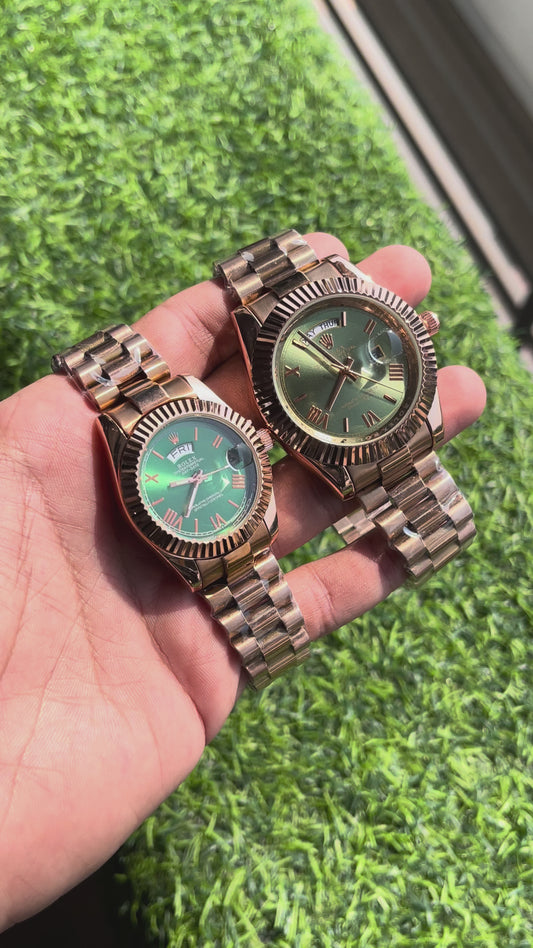 RC Two-Tone RLX Couple Watch Set – Luxury Inspired Edition