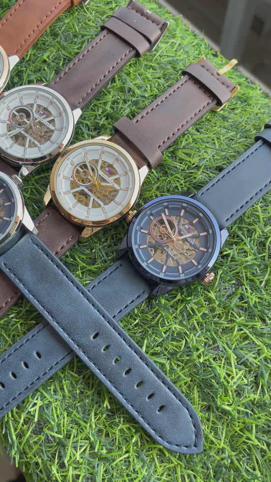 RC Tommy Automatic Skeleton Watch – Rose Gold & Tan Brown Edition