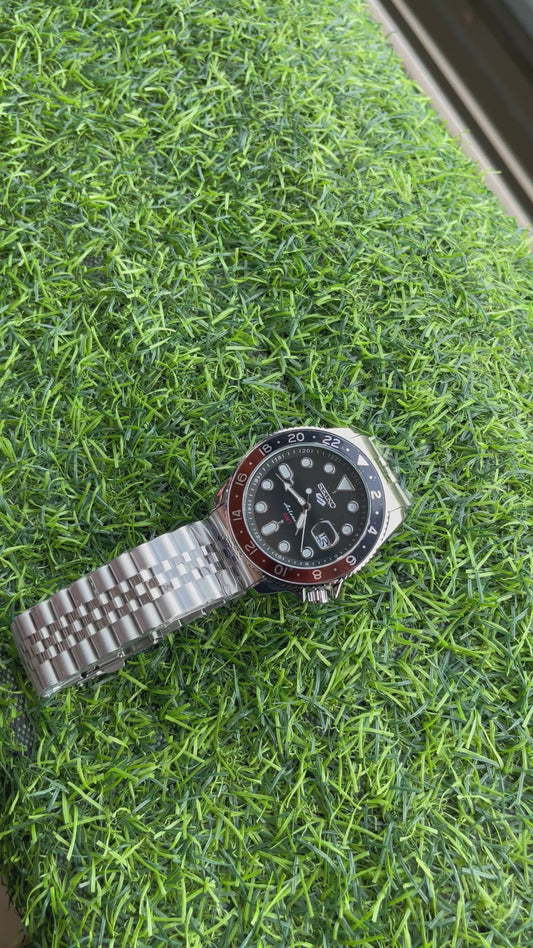 RC Seiiko Automatic GMT Watch – Stainless Steel (Black & Brown Bezel)