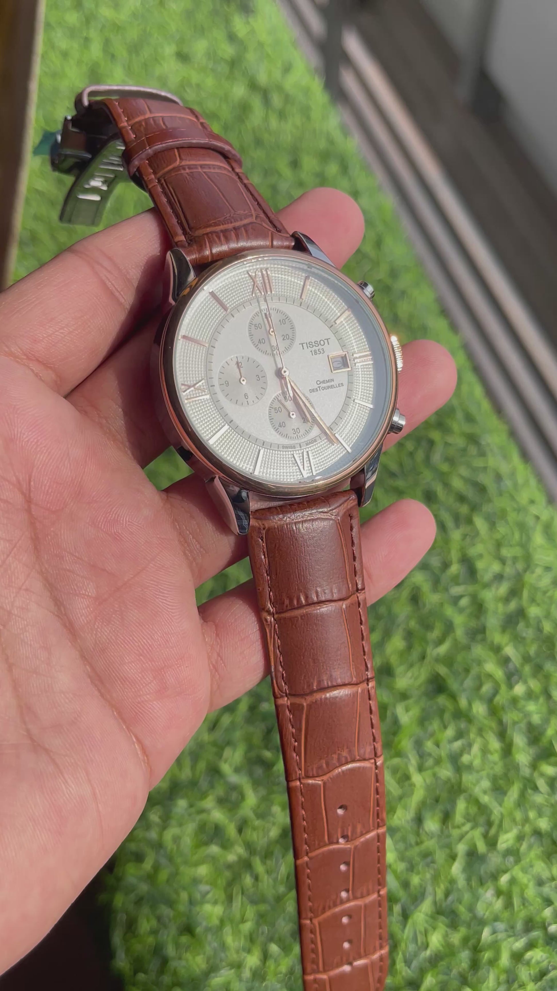 RC Tisst Chemin Des Tourelles Chronograph – Silver Dial & Brown Leather Strap