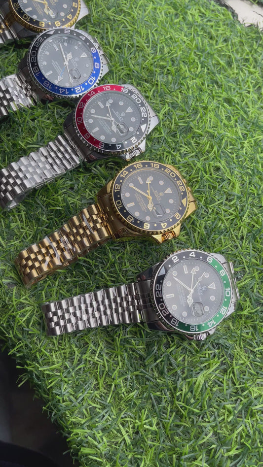 RC RLX GMT-Master II 5-Link Jubilee Bracelet Luxury Edition Black & Red Bezel | Silver Bracelet