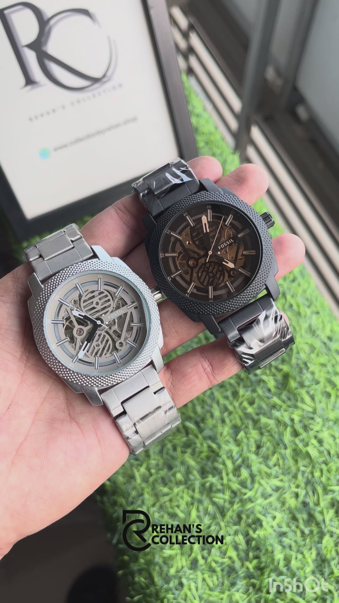 RC Fossiil Black Skeleton Automatic Watch