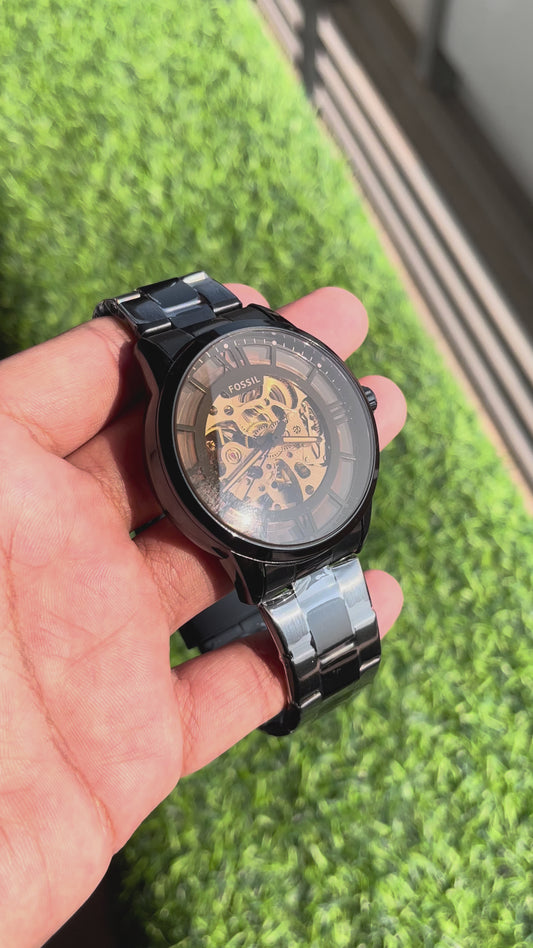 RC Fossiil Townsman Automatic Black Stainless Steel Skeleton Watch