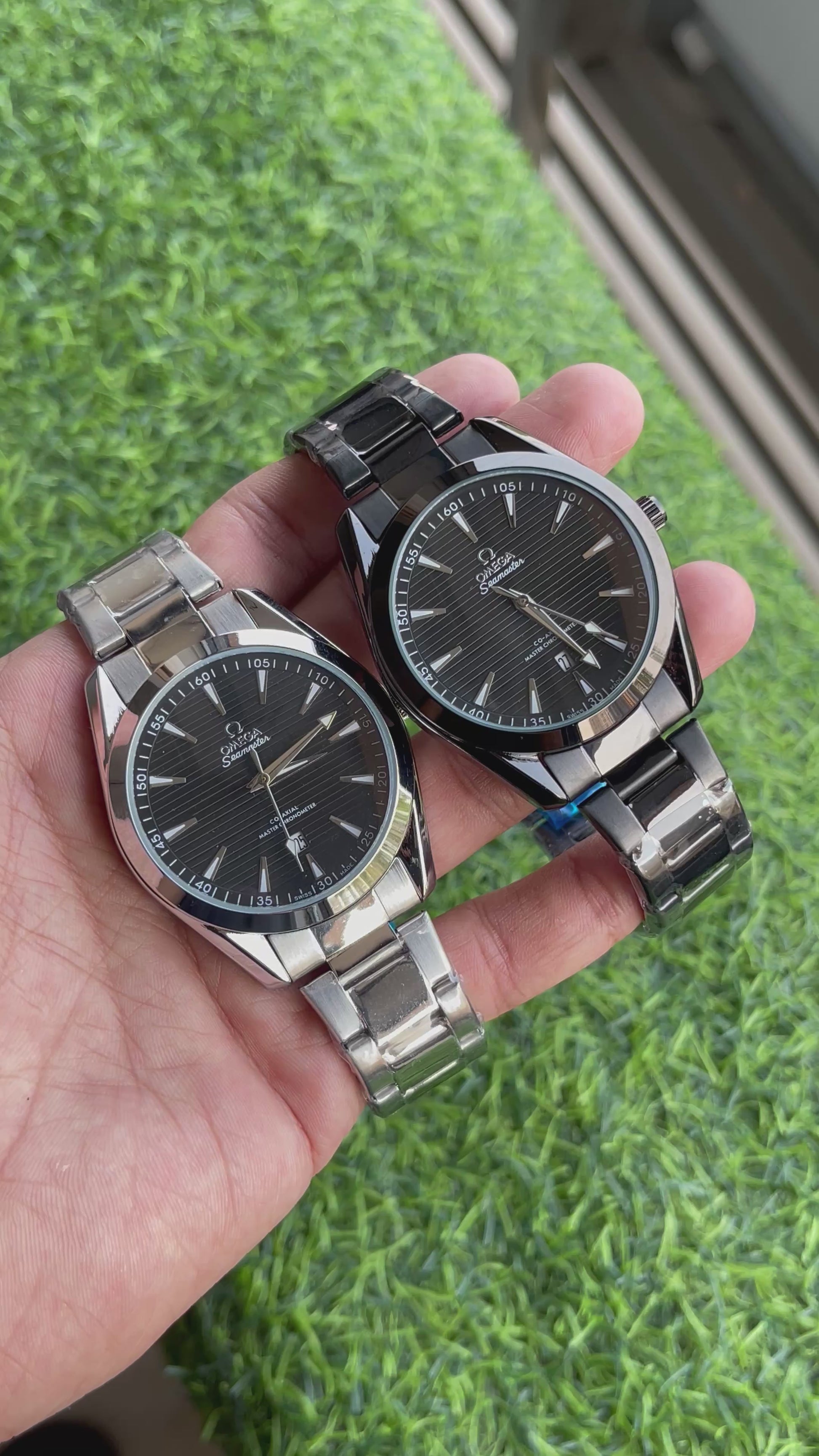 RC Omegaa Seamaster Men’s Watch – Black Dial, Stainless Steel