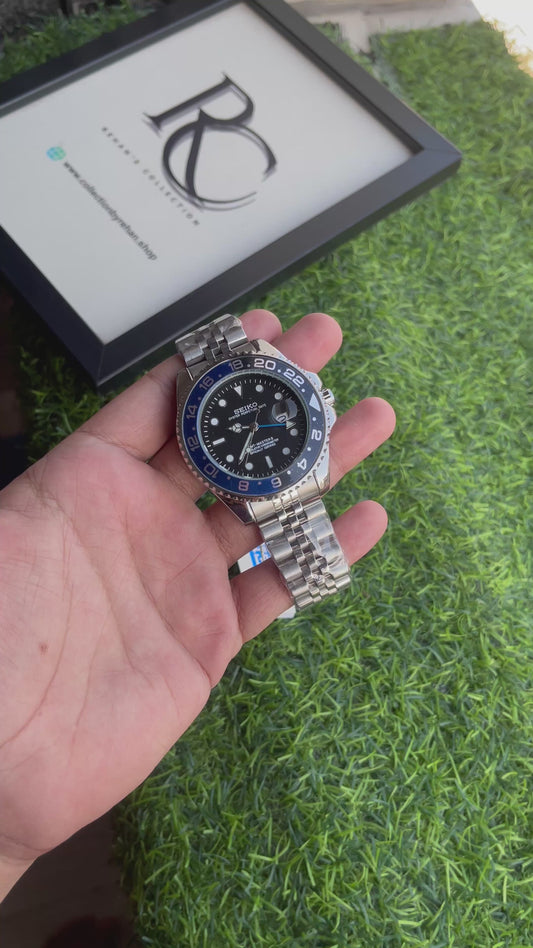 RC X Seiiko GMT-Master II Style Black & Green Dial – Silver Jubilee Bracelet