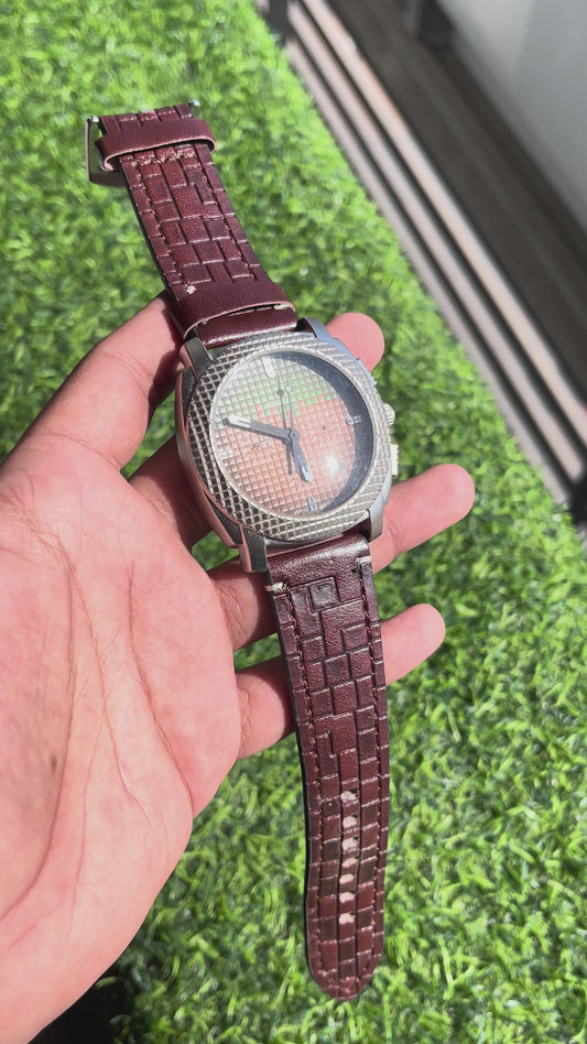 RC Fossiil-Inspired Textured Brown Leather Watch