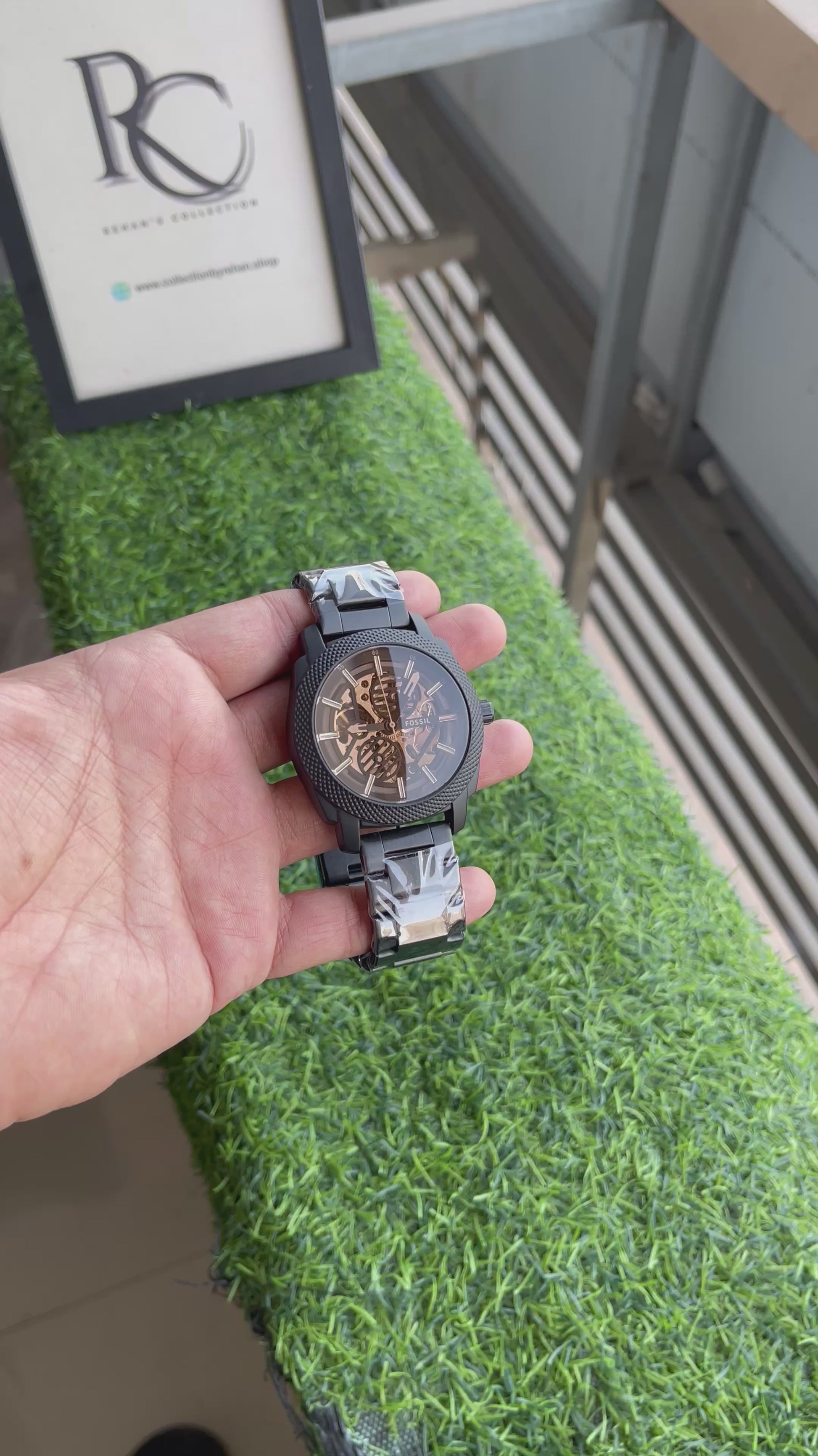 RC Fossiil Black Skeleton Automatic Watch